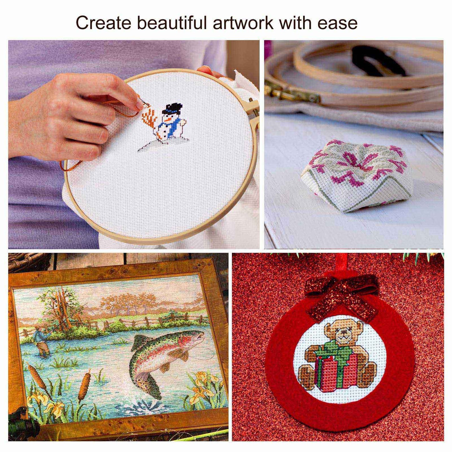 Cross Stitch Supplies Kit with 14 Count Aida Cloth, Hoops, Needles & Accessories