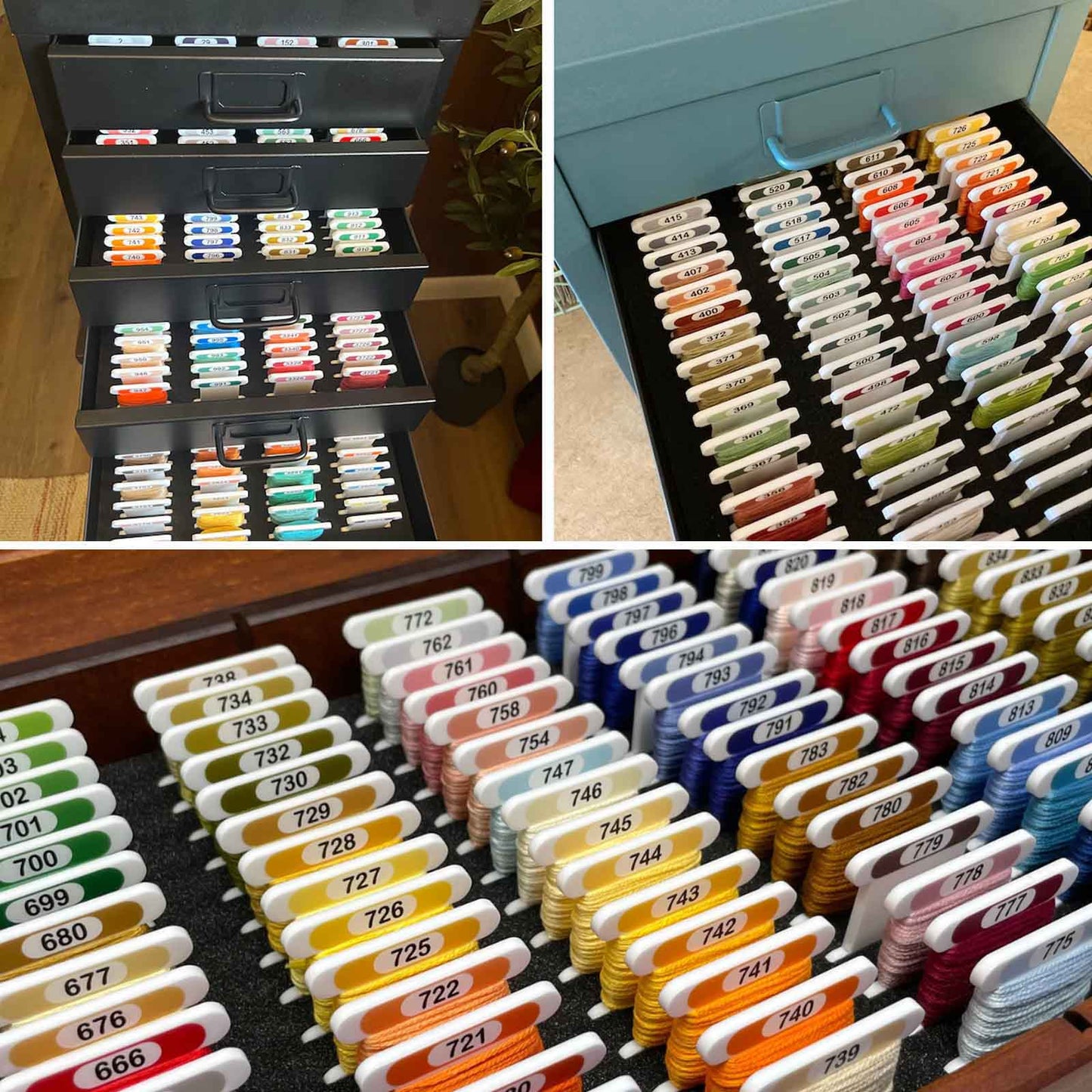 100 Acrylic Embroidery Floss Bobbins with Printed Numbers & Color Swatches (5 Color Sets Available)