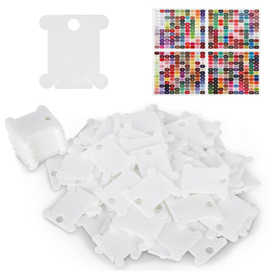 Hamtery 500pcs Embroidery Floss Bobbins with DMC Floss Number Stickers, DIY Thread Organizer Set with Color-Coded Labels for Cross Stitch and Embroidery Storage
