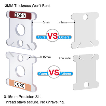 500 Clear Acrylic Embroidery Floss Bobbins with Printed Numbers & Color Swatches