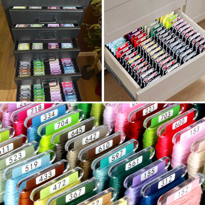 500 Clear Acrylic Embroidery Floss Bobbins with Printed Numbers & Color Swatches