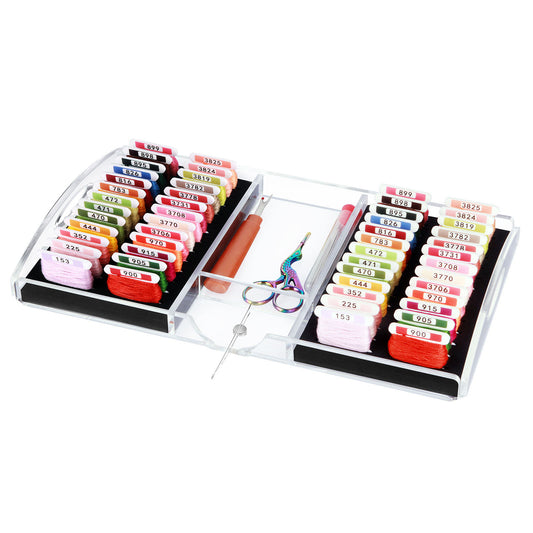 Hamtery Clear Acrylic Working Tray for Cross Stitch and Embroidery Supplies, Embroidery Floss Bobbins Organizer Tray with Magnetic Needle Holder, Scissors and Tools Storage(Large,No bobbins)