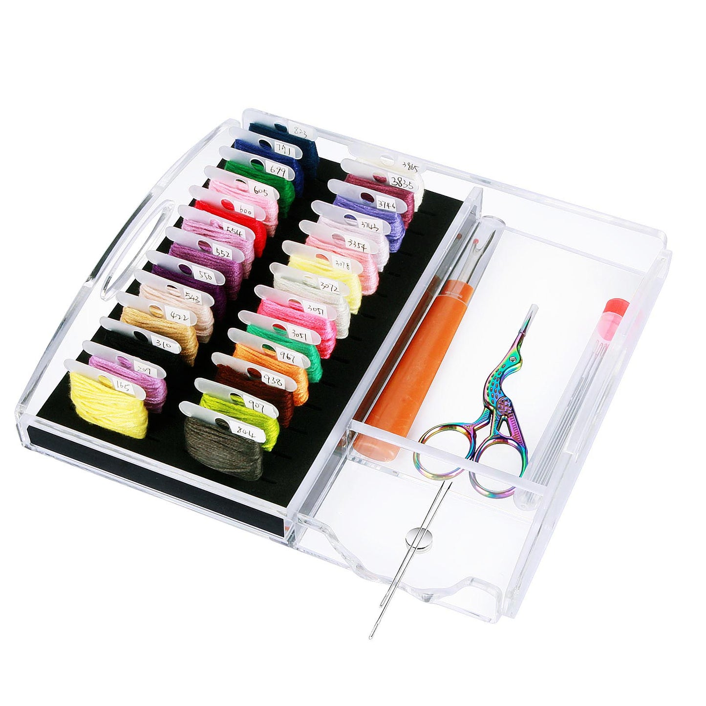 Clear Acrylic Embroidery Floss Bobbins Organizer with Magnetic Needle Holder