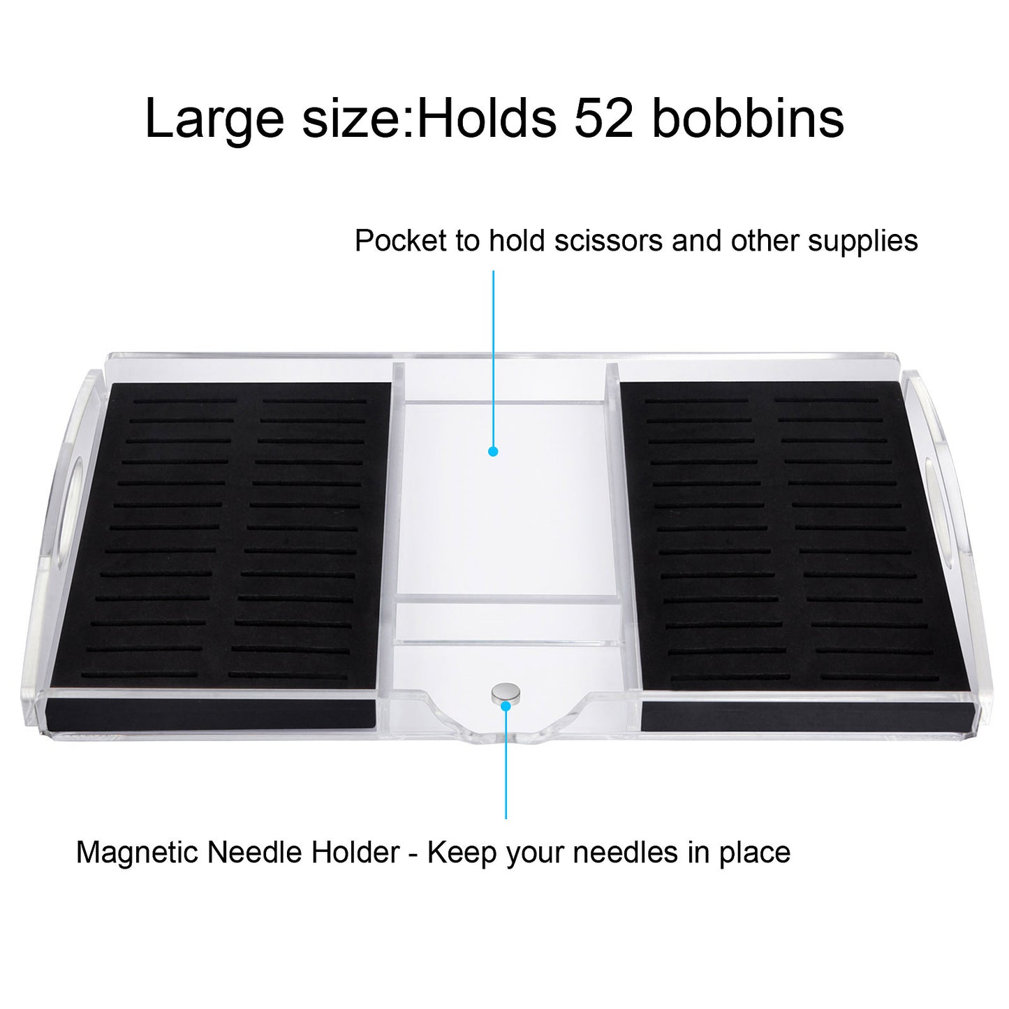 Clear Acrylic Embroidery Thread Organizer for 52 Floss Bobbins with Magnetic Needle Holder