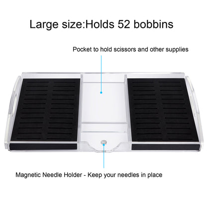 Clear Acrylic Embroidery Thread Organizer for 52 Floss Bobbins with Magnetic Needle Holder