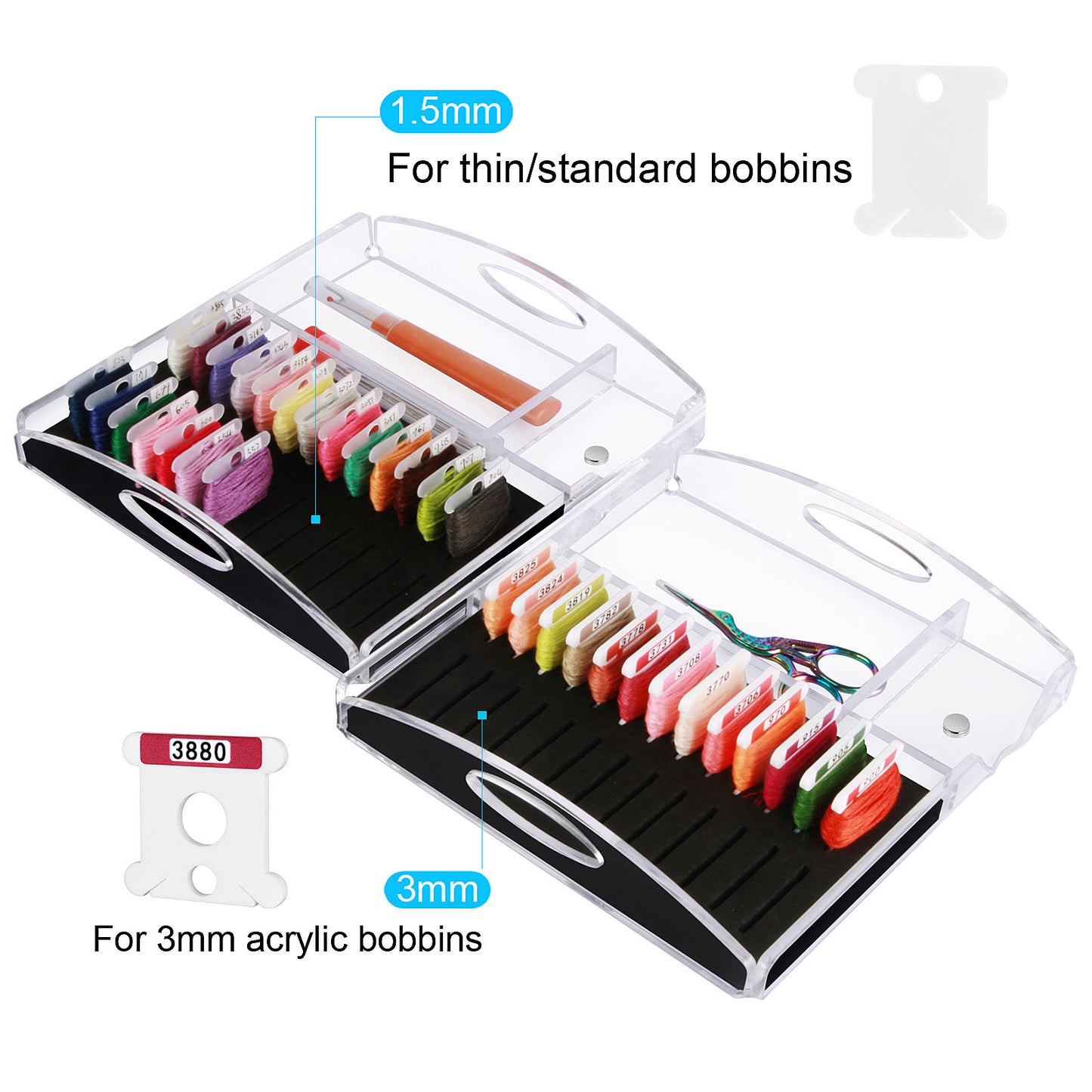 Clear Acrylic Embroidery Floss Bobbins Organizer with Magnetic Needle Holder