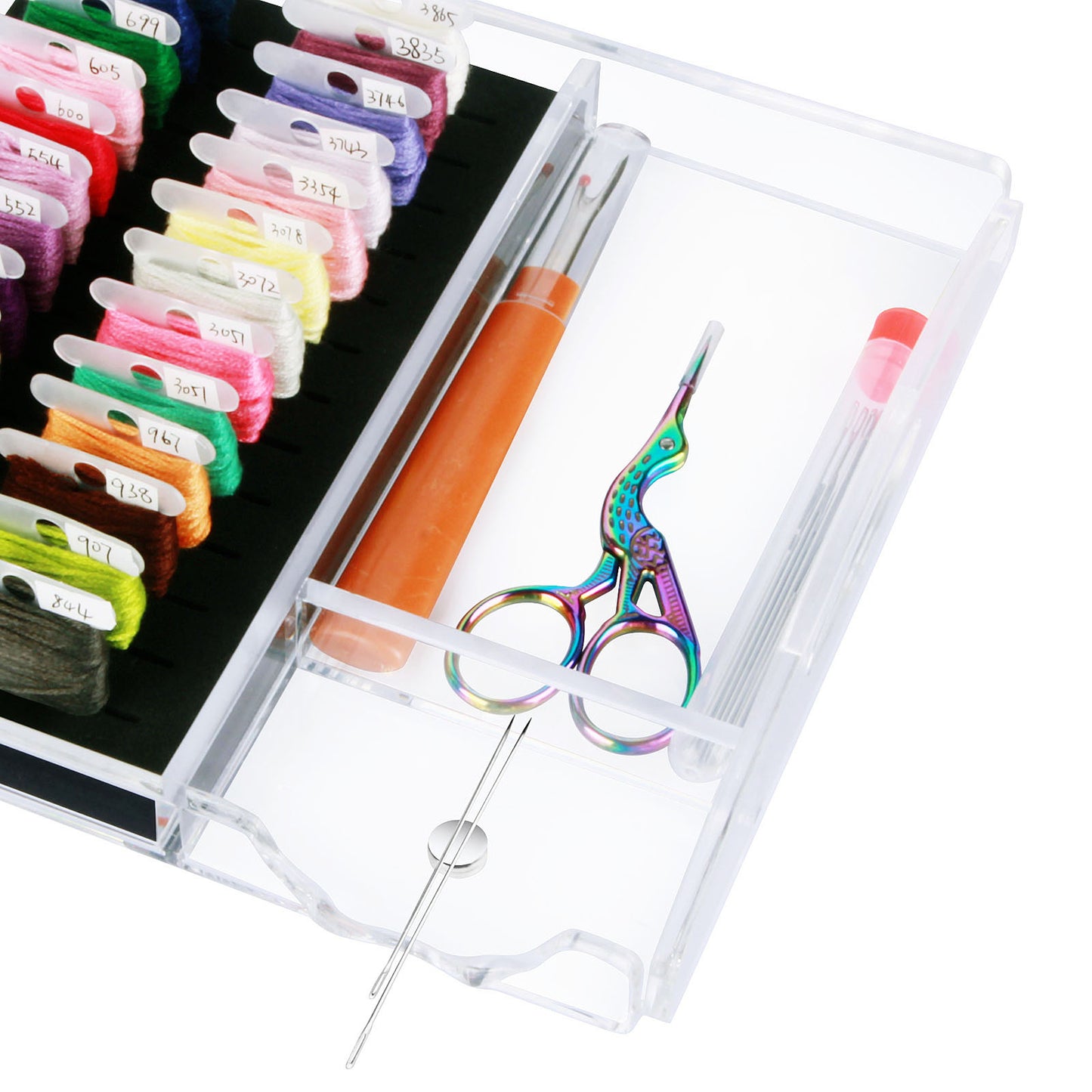 Clear Acrylic Embroidery Floss Bobbins Organizer with Magnetic Needle Holder
