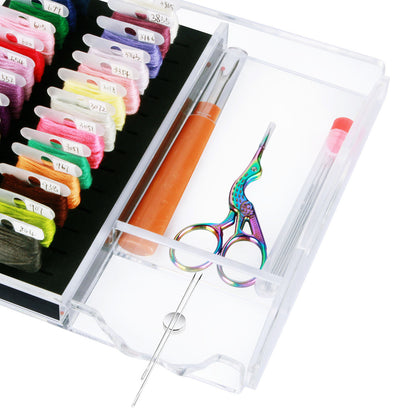 Clear Acrylic Embroidery Floss Bobbins Organizer with Magnetic Needle Holder