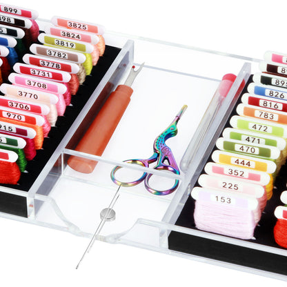 Clear Acrylic Embroidery Thread Organizer for 52 Floss Bobbins with Magnetic Needle Holder