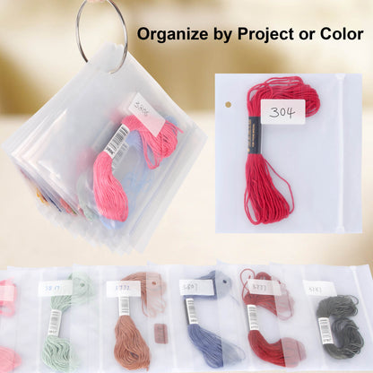 200 Embroidery Floss Organizer Bags with Rings for Cross Stitch Thread Storage