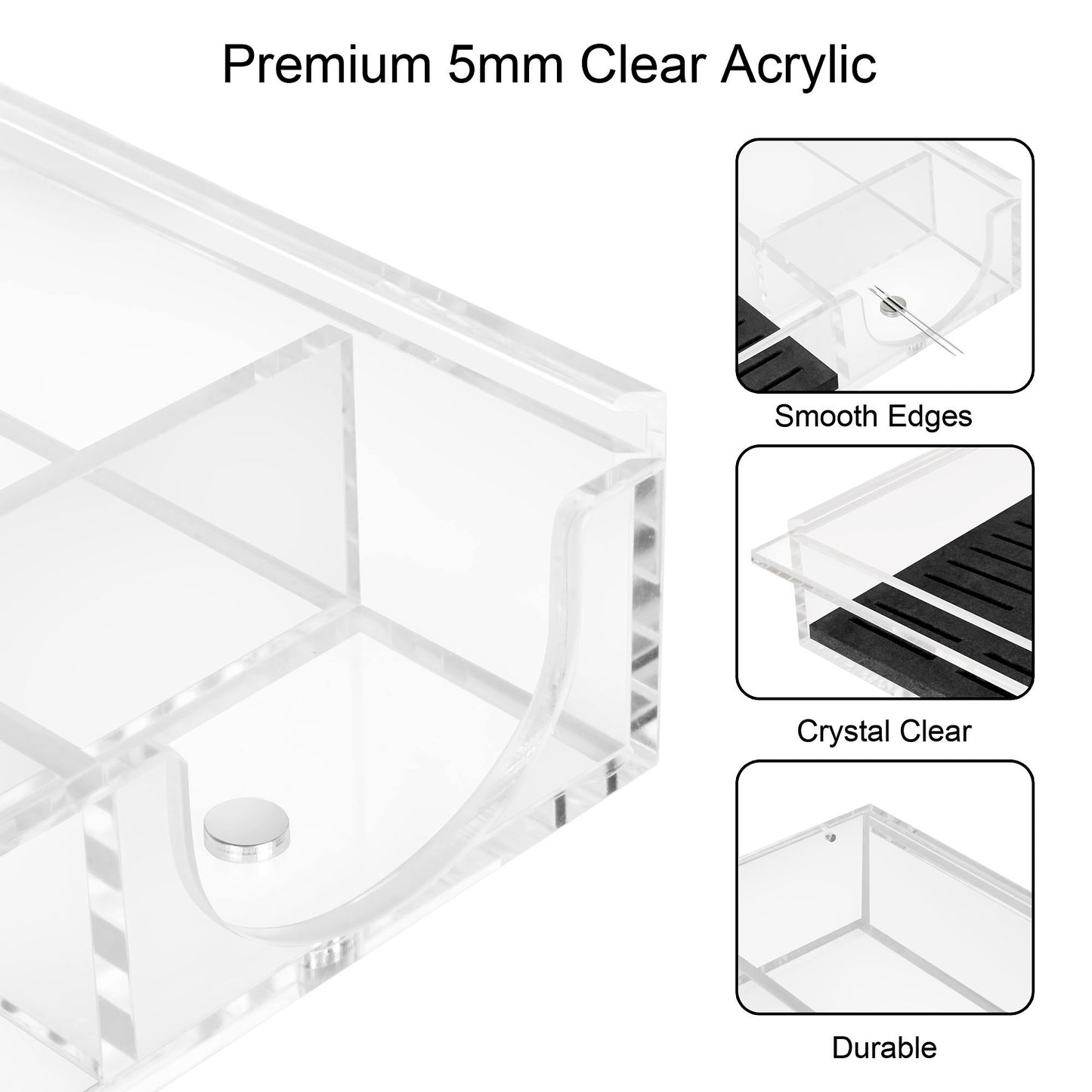 Clear Acrylic Embroidery Floss Organizer with Magnetic Lid, Needle Holder & Tool Storage