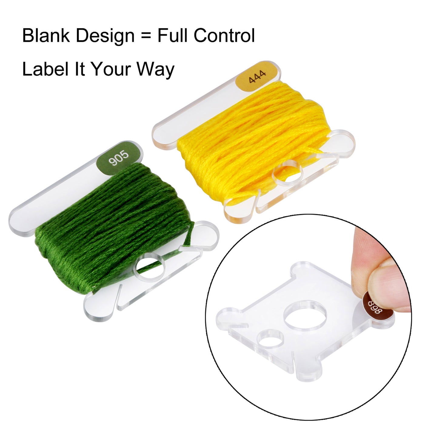 50 Blank Acrylic Embroidery Floss Bobbins Refill Pack – 3mm Thick Thread Organizers