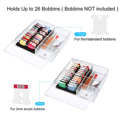 Clear Acrylic Embroidery Floss Organizer with Magnetic Lid, Needle Holder & Tool Storage