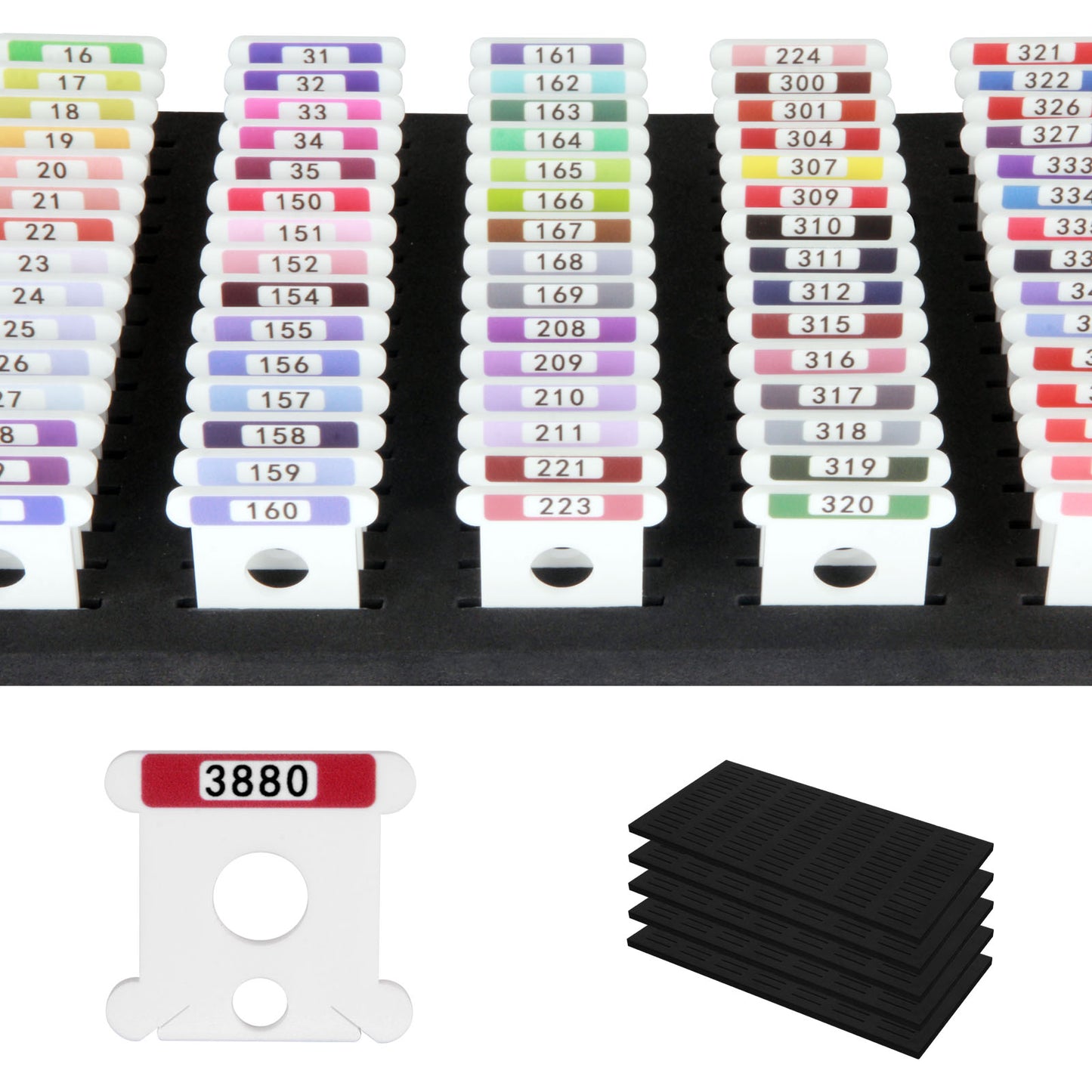 500 Acrylic Embroidery Floss Bobbins with Printed Numbers & Color Swatches