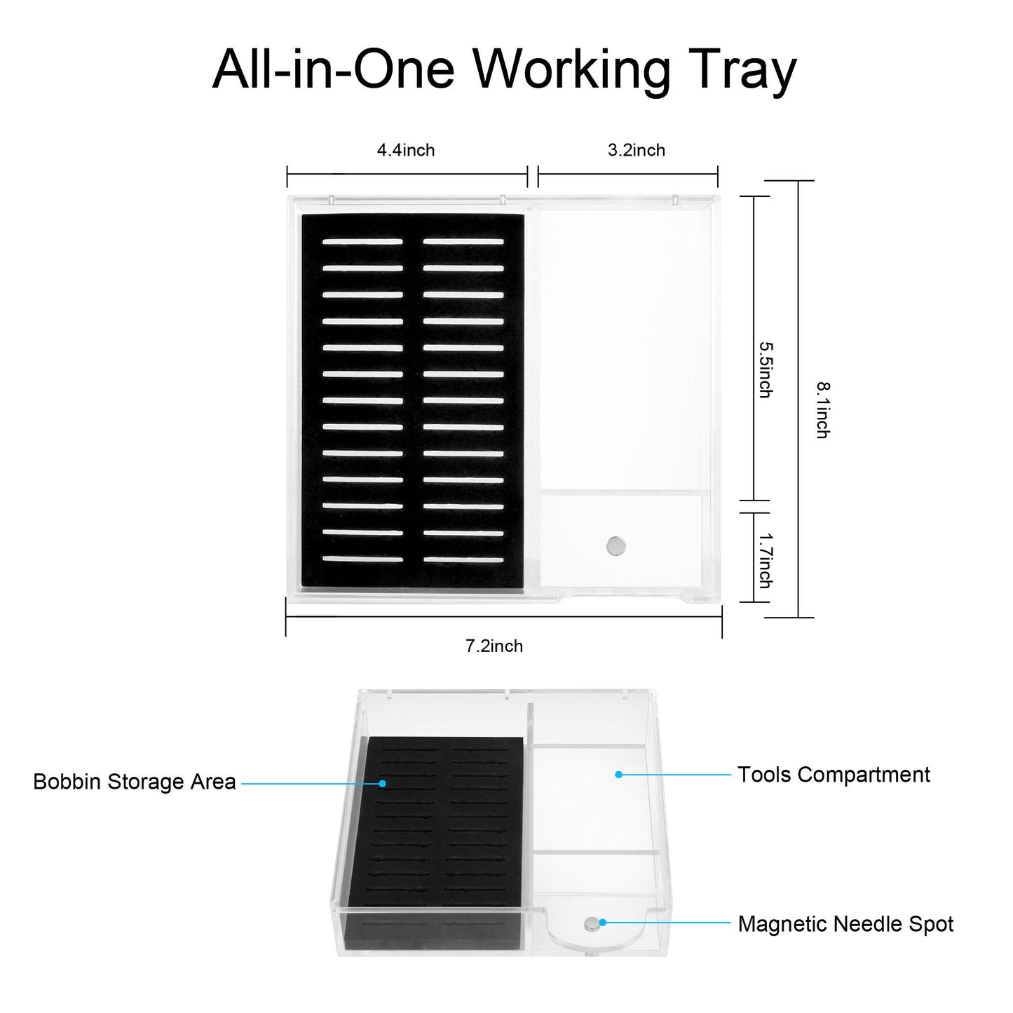 Clear Acrylic Embroidery Floss Organizer with Magnetic Lid, Needle Holder & Tool Storage