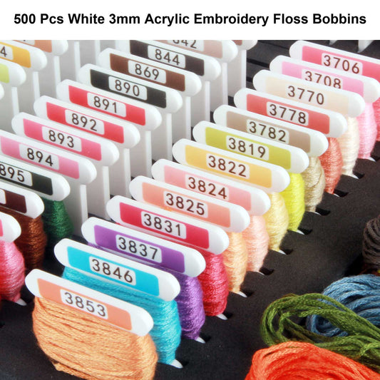 Hamtery White 3mm Acrylic Embroidery Floss Bobbins(100Pcs/Set), Embroidery Thread Organizer with Printed Number and Solid Color Swatch for Cross Stitch Thread Storage