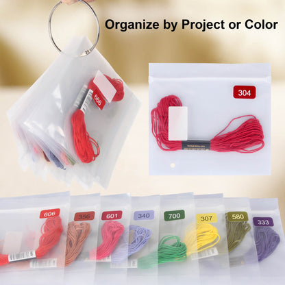 500 Embroidery Floss Organizer Bags with Color Number Stickers & Rings