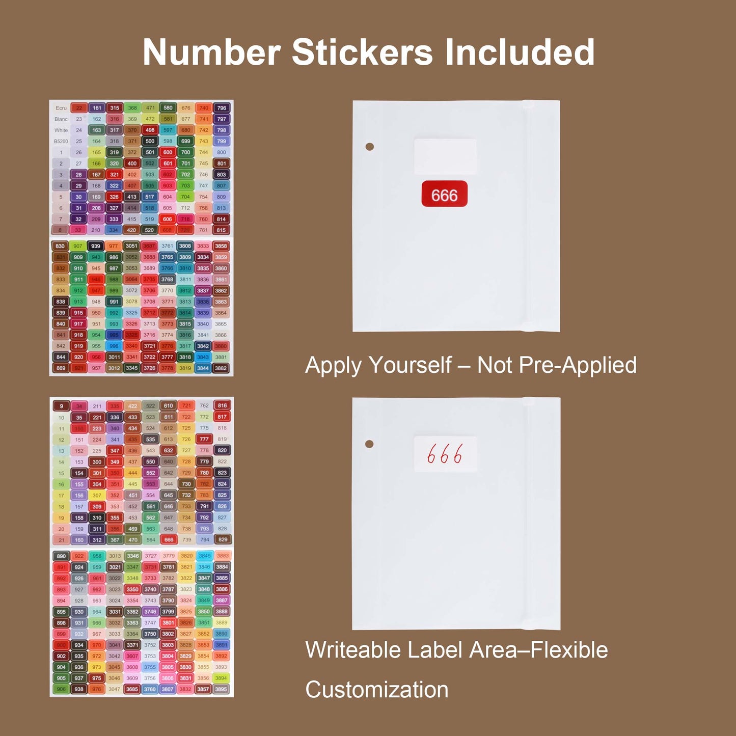 500 Embroidery Floss Organizer Bags with Color Number Stickers & Rings