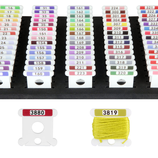Hamtery White 3mm Acrylic Embroidery Floss Bobbins,500Pcs Embroidery Thread Organizer with Printed Number and Color Swatch for Cross Stitch Thread Storage