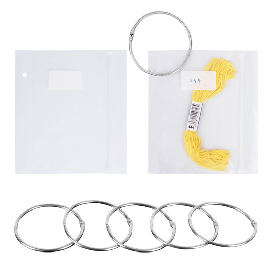 Hamtery 200 Pcs Embroidery Floss Organizer Bags with 5 Rings, Thick Cross Stitch Thread Storage System, Easy-Open Reinforced Bottom Hole Design